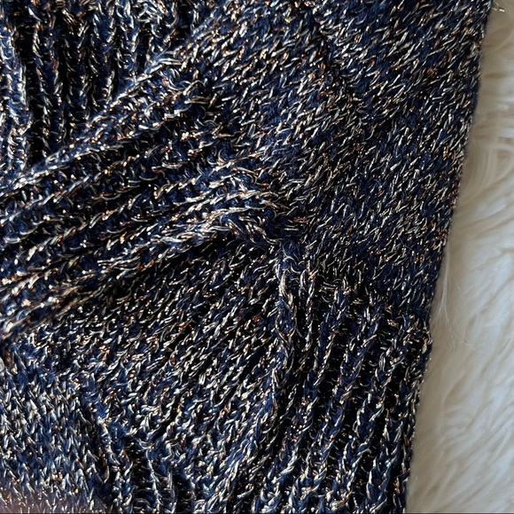 Cyrus navy and gold metallic thread open front long line cardigan cardigan Sz M - Picture 2 of 9